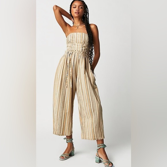 NWOT FP Roaming Shores strapless jumpsuit stripes barrel legs size‎ pocket XS - Picture 3 of 13